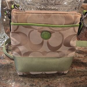 Coach Tan and Green Crossbody Bag